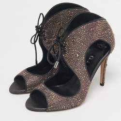 Pre Owned Gina Metallic Satin Crystal Embellished Cut Out Sandals Size 40