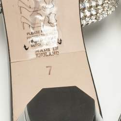 Pre Owned Gina Silver Leather Crystal Embellished Slide Sandals Size 40