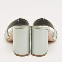 Pre Owned صندل سلايد جينا رمادي ساتان بريق مزخرف كريستال مقاس 38.5