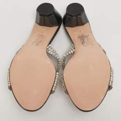 مملوكة مسبقًا Gina Loren Size 40 Silver Croc Embossed Patent Leather Slide Sandals