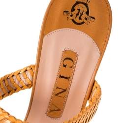 Pre Owned صندل جينا بسيور و بكعب روكي جلد بيج مقاس 41.5