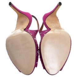 Pre Owned صندل جينا مزخرف كريستال فتحة كعب ساتان وردي مقاس 40.5