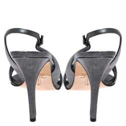 Pre Owned صندل جينا فتحة كعب مزخرف جلد رمادى مقاس 41