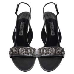 Pre Owned صندل جينا فتحة كعب مزخرف جلد رمادى مقاس 41