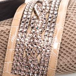 Pre Owned Gina Beige Knit Fabric And Patent Crystal Embellished Nyla Sneakers Size 38