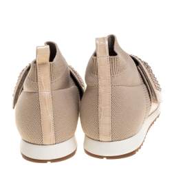 Pre Owned Gina Beige Knit Fabric And Patent Crystal Embellished Nyla Sneakers Size 38