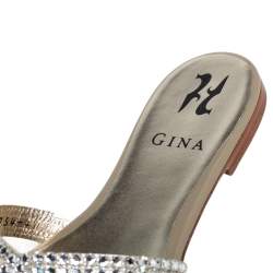 مملوكة مسبقًا Gina  Grey Crystal Leather Orion Slide Sandals Size 37