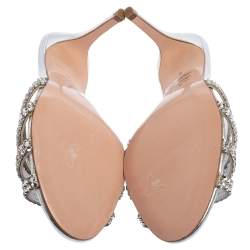 Pre Owned صندل سلايد جينا مزخرف أوديل جلد فضي مقاس 37