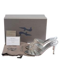 Pre Owned صندل سلايد جينا مزخرف أ وديل جلد فضي مقاس 37