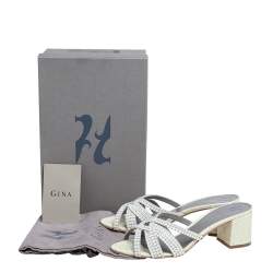 Pre Owned صندل سلايد جينا ديكسي جلد بنقشة التمساح أخضر فاتح مقاس 39.5