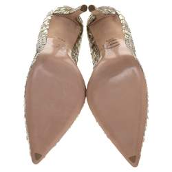 Pre Owned حذاء كعب عالي جينا جلد ثعبان ذهبي بمقدمة مدببة مقاس 38.5