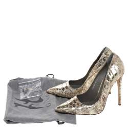 Pre Owned حذاء كعب عالي جينا جلد ثعبان ذهبي بمقدمة مدببة مقاس 38.5