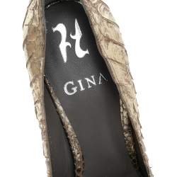 Pre Owned حذاء كعب عالي جينا جلد ثعبان ذهبي بمقدمة مدببة مقاس 38.5