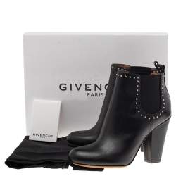 Pre Owned Givenchy Black Studded Leather Ankle Booties Size 36