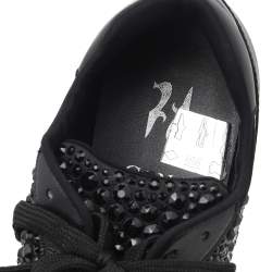 Pre Owned Gina Black Leather And Embellished Satin Luminosa Low Top Sneakers Size 40