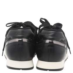 Pre Owned Gina Black Leather And Embellished Satin Luminosa Low Top Sneakers Size 40