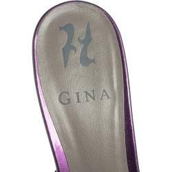 Pre Owned Gina Crystals Embellished Iridescent Leather Dexie Slide Sandals Size 38.5