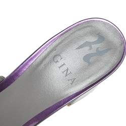 Pre Owned صندل سلايد جينا جلد متعدد الألوان لامع مزخرف كريستال مقاس 40