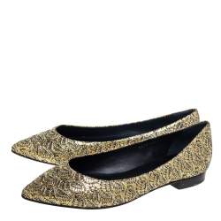Pre Owned Gina Metallic Gold Glitter Pointed Toe Ballet Flats Size 40
