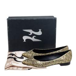 Pre Owned Gina Metallic Gold Glitter Pointed Toe Ballet Flats Size 40