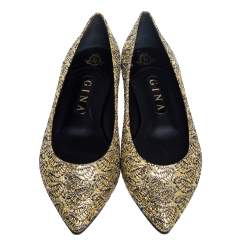 Pre Owned Gina Metallic Gold Glitter Pointed Toe Ballet Flats Size 40