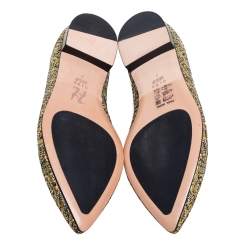 Pre Owned Gina Metallic Gold Glitter Pointed Toe Ballet Flats Size 40