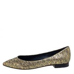Pre Owned Gina Metallic Gold Glitter Pointed Toe Ballet Flats Size 40