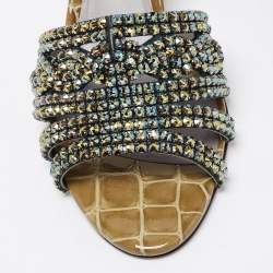 مملوكة مسبقًا صندل سلايد جينا جلد نقش تمساح لامع أخضر مقاس 38