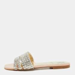 Pre Owned Gina Pink Patent Leather Crystals Embellished Flat Sandals Size 35 