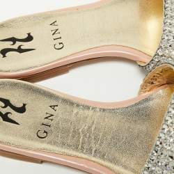 Pre Owned Gina Pink Patent Leather Crystals Embellished Flat Sandals Size 35 