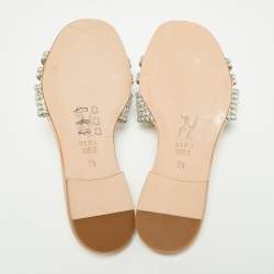 Pre Owned Gina Pink Patent Leather Crystals Embellished Flat Sandals Size 35 