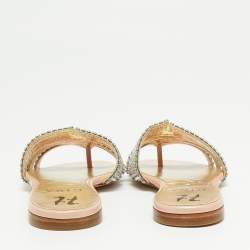 Pre Owned Gina Pink Patent Leather Crystals Embellished Flat Sandals Size 35 