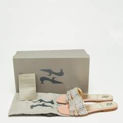 Pre Owned Gina Pink Patent Leather Crystals Embellished Flat Sandals Size 35 