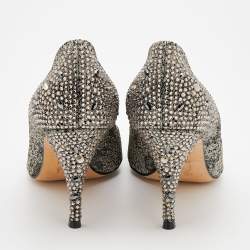 Pre Owned حذاء كعب عالي جينا دانتيل وسويدي فضي/أسود مزخرف كريستال مقاس 40