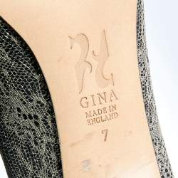 Pre Owned حذاء كعب عالي جينا دانتيل وسويدي فضي/أسود مزخرف كريستال مقاس 40