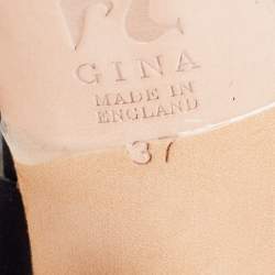 Pre Owned Gina Black Satin Crystal Embellished  D'Orsay Pointed Toe Pumps Size 37