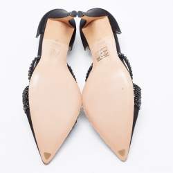 Pre Owned Gina Black Satin Crystal Embellished  D'Orsay Pointed Toe Pumps Size 37