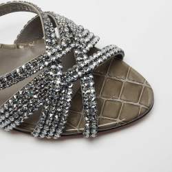 مملوكة مسبقًا Gina Grey Crystal Embellished Patent Croc Embossed Leather Slide Sandals Size 42