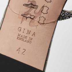 مملوكة مسبقًا Gina Grey Crystal Embellished Patent Croc Embossed Leather Slide Sandals Size 42