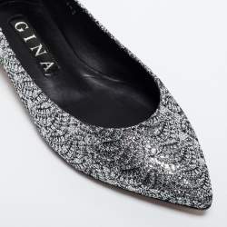 Pre Owned Gina Silver Glitter Embellished Ballet Flats Size 38
