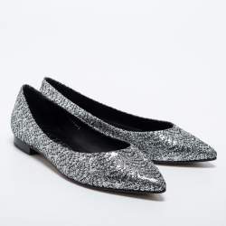 Pre Owned Gina Silver Glitter Embellished Ballet Flats Size 38