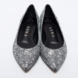 Pre Owned Gina Silver Glitter Embellished Ballet Flats Size 38