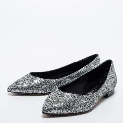 Pre Owned Gina Silver Glitter Embellished Ballet Flats Size 38