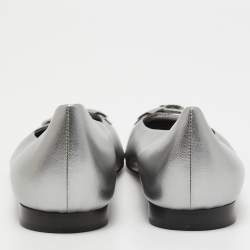 Pre Owned Gina Metallic Two Tone Leather and Satin Crystal Embellished Cap Toe Bow Ballet Flats Size 39.5