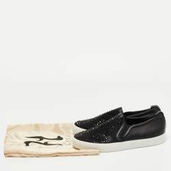 Pre Owned Gina Black Leather and Crystal Low Top Sneakers Size 41