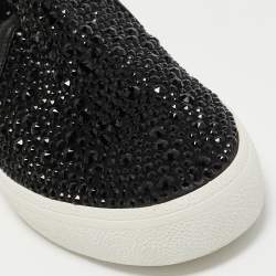 Pre Owned Gina Black Leather and Crystal Low Top Sneakers Size 41