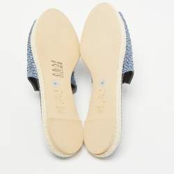 Pre Owned Gina Blue Satin Crystal Embellished Espadrille Flat Slides Size 40 