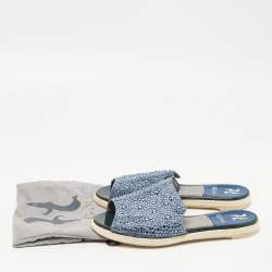 Pre Owned Gina Blue Satin Crystal Embellished Espadrille Flat Slides Size 40 