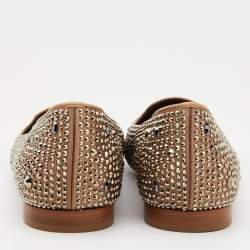 Pre Owned Gina Brown Crystal Embellished Satin and Leather Smoking Slippers Size 38.5