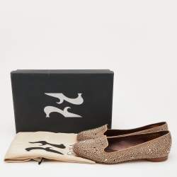 Pre Owned Gina Brown Crystal Embellished Satin and Leather Smoking Slippers Size 38.5